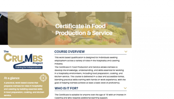Food Production & Service Programme Overview